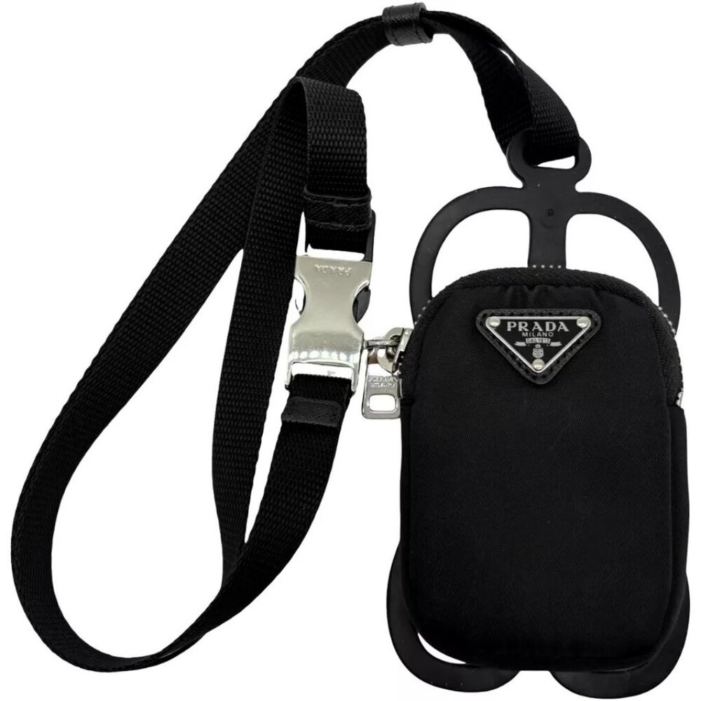 Authentic PRADA Tessuto With Pouch Smart Phone Holder Black Rubber